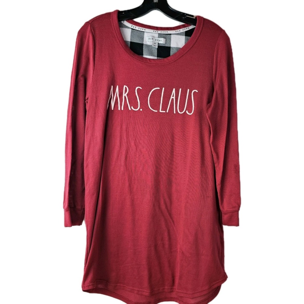 Rae Dunn Mrs Claus Red Long Sleeve Christmas Sleep Shirt Women's Size M Cozy